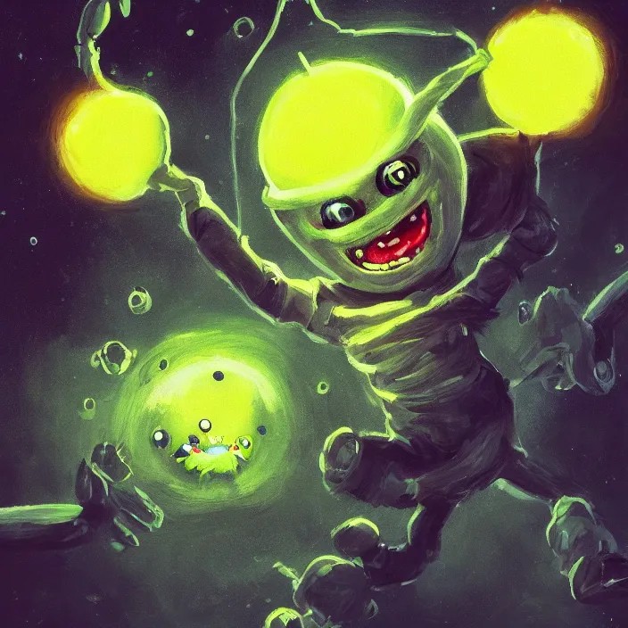 Image similar to cinematic portrait of a cute tennis ball monster in the abyss of space, chalk, masterpiece, trending on artstation, featured on pixiv, cinematic composition, dramatic pose, beautiful lighting, sharp details, hyper - detailed, hd, hdr, 4 k, 8 k, art by basil gogos