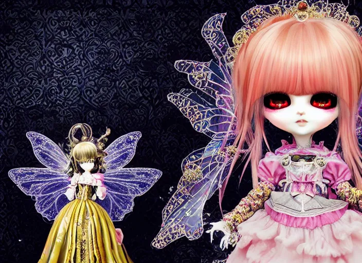 Image similar to baroque bedazzled gothic royalty frames surrounding a pixelsort emo demonic horrorcore japanese beautiful fairy kei doll, sharpened early computer graphics, remastered chromatic aberration