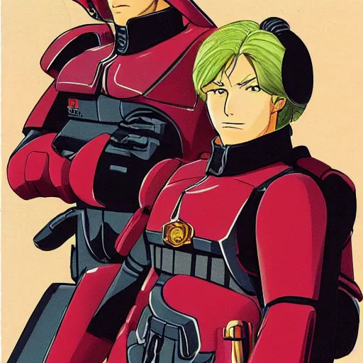 Prompt: a portrait of char aznable and garma zabi , drawn by Yoshikazu Yasuhiko