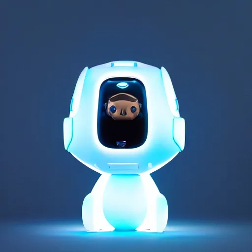 Prompt: product photo of a futuristic stylized pet robot by artgerm and greg rutkowski and marc newson, zaha hadid, kitten puppy teddy mix, super cute robot face, awww, volumetric light, detailed, octane render, midsommar