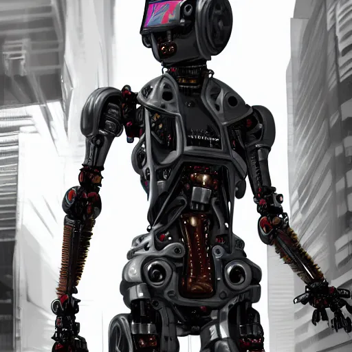 Prompt: photorealistic render, hyper - detailed, of an anarchist robot, cyberpunk