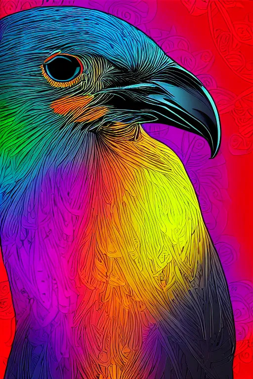 Image similar to close up portrait of a crow in front of the full big moon, colorful vector graphic, .eps, .ai, Adobe Illustrator, clear lines and clear shapes, intricate, 8k highly professionally detailed, HDR, CGsociety