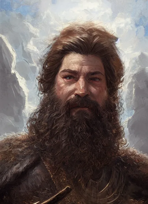 Prompt: realistic portrait painting of a male fantasy dwarf warrior, old mystic ruins, afternoon, intricate, elegant, highly detailed, digital painting, sharp, focus, by artgerm and greg rutkowski