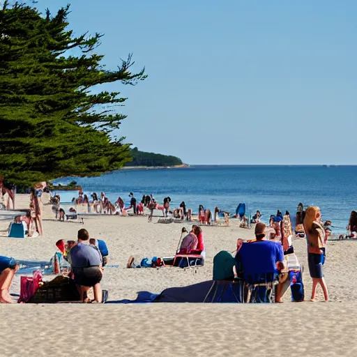 Prompt: People relaxing at Whitecrest Beach in Cape Cod