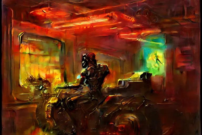 Image similar to synthwave, robotic arm, neon lights, cool tint, painting by gaston bussiere, craig mullins, j. c. leyendecker, tom of finland