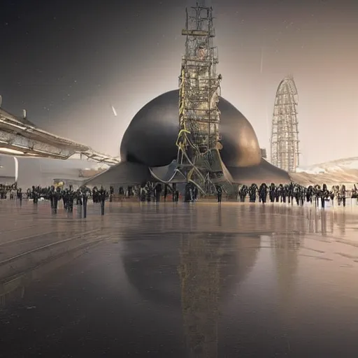 Image similar to digital sci-fi oily airport architecture motherboard cpu in liquid on the coronation of napoleon painting, on moon with medium size woman walking with black background. unreal engine 5, keyshot, octane, artstation trending, by Zaha Hadid style architecture, by Matrix film color, high contrast pinterest black plastic, dark atmosphere pinterest tilt shift, 4k, 8k, 16k.