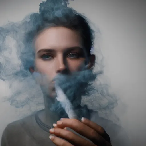 Image similar to a beautiful photo of a smoking person. smoke. impressionism. matte painting. octane render