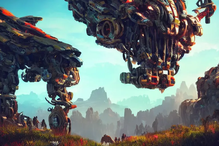 Image similar to snapmaw machine mecanical creature robot of horizon forbidden west horizon zero dawn radiating a glowing aura global illumination ray tracing hdr fanart arstation by ian pesty and alena aenami artworks in 4 k