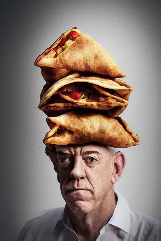 Image similar to 📷 j k simmons the samosa, made of food, head portrait, dynamic lighting, 4 k