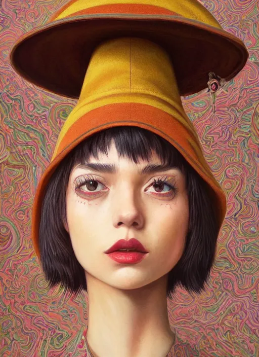 Prompt: brown eyes girl with abstract hat :: by Martine Johanna and Simon Stålenhag and Chie Yoshii and Casey Weldon and Guillermo del toro :: ornate, dynamic, particulate, rich colors, intricate, elegant, highly detailed, centered, artstation, smooth, sharp focus, octane render, 3d
