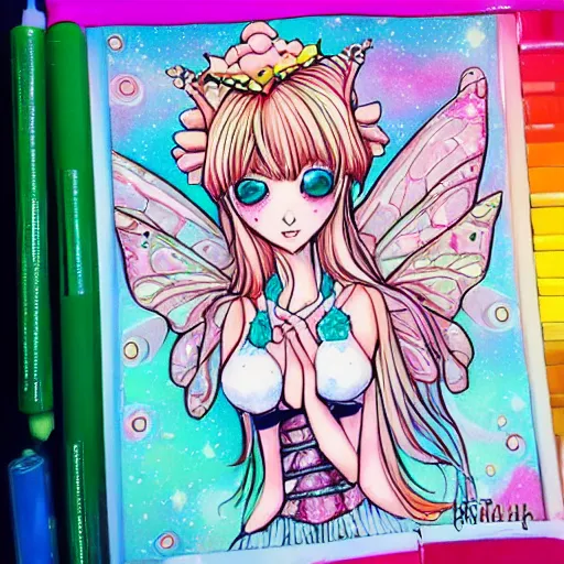 Prompt: ethereal ice cream faerie princess copic markers colored manga illustration