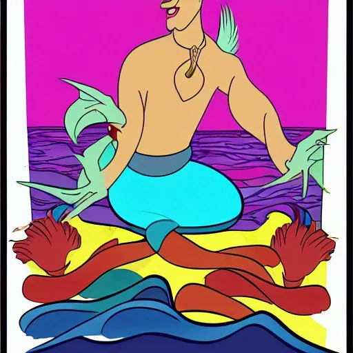 Prompt: ghandi as the little mermaid, cartoon, disney