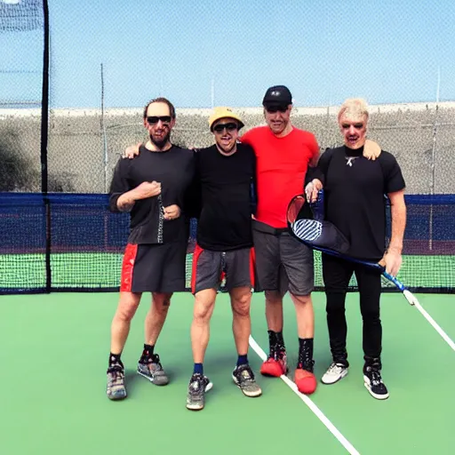 Prompt: ( ( red hot chily peppers ) ) members playing padel