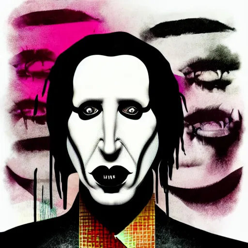 Image similar to graphic illustration, creative design, marilyn manson, biopunk, francis bacon, highly detailed, hunter s thompson, mixed media