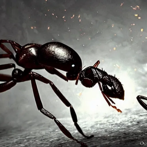 Prompt: a ant fighting a dark souls boss