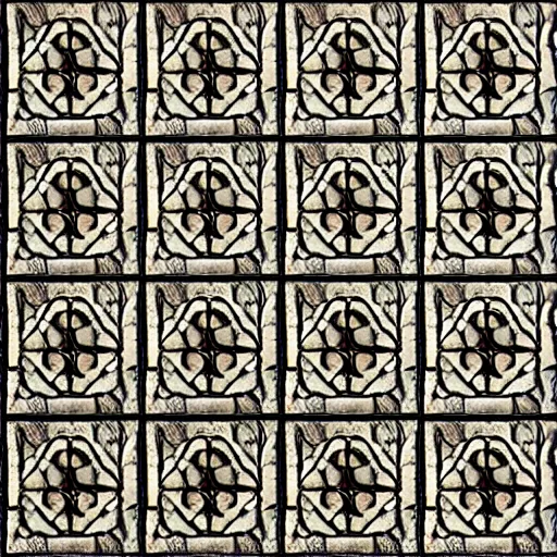 Prompt: ancient temple floor tile pattern, dark tone, seamless, repeatable, tileable, no lighting