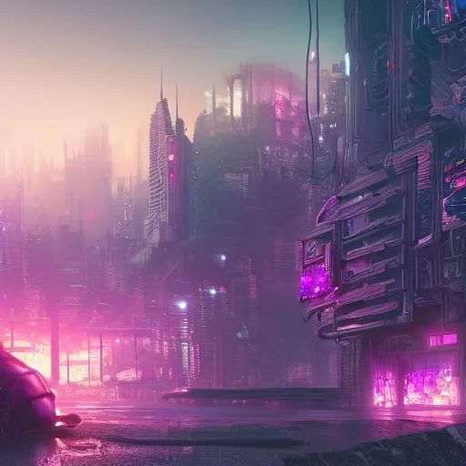 Image similar to a beautifully hyperdetailed matte painting of a Cyberpunk squid a scorched landscape emitting Violet and White blue energy, dusk, art by Albert Bierdstat, and Raphael Lacoste and Dave Noton, 4k, unreal engine, trending on artstation