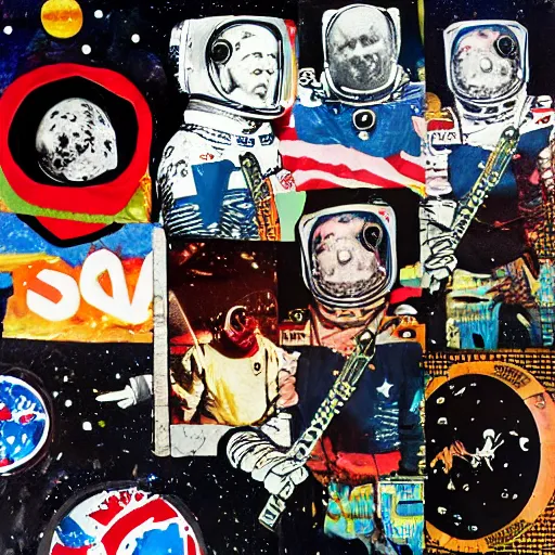 Image similar to astronauts in punk rock mixed media collage