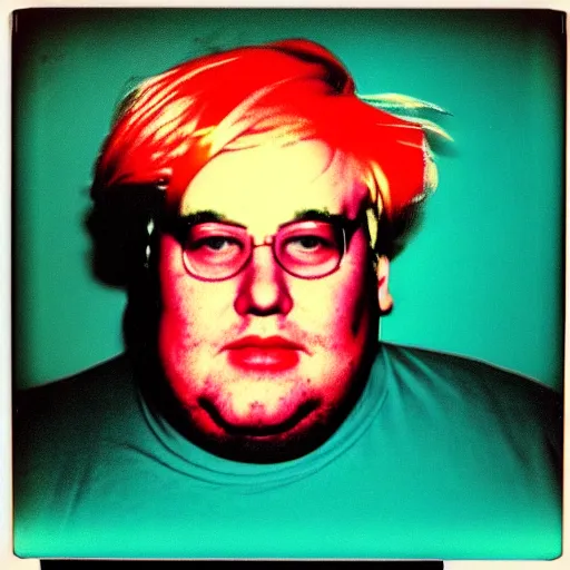 Image similar to color polaroid portrait of a fat man as taken by andy warhol. photography, instant photography, color accurate, photographer, film, integral print