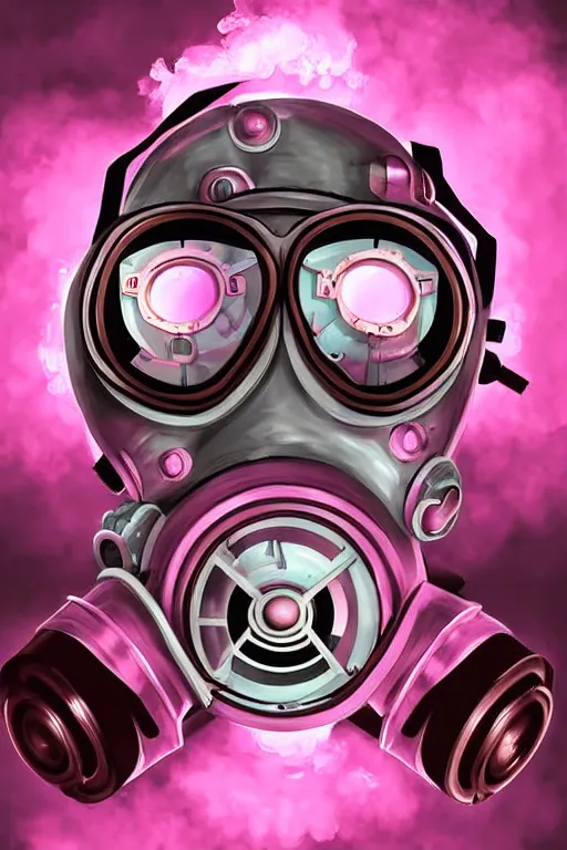 Image similar to Mechanical Gas Mask Machine leaking Pink Vapor, digital art, fantasy, magic, ultra detailed, professional illustration