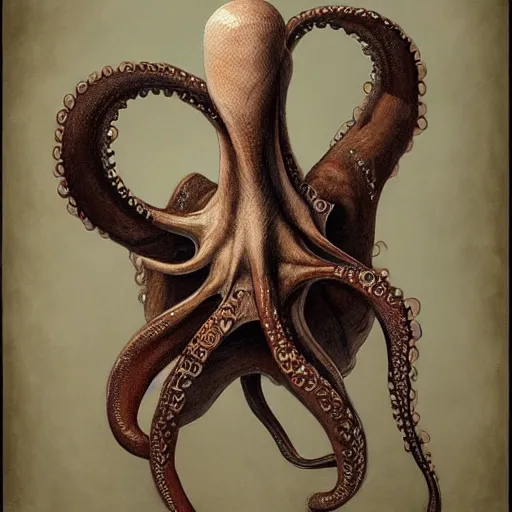 Prompt: torso portrait of an octopus warrior mushroom, by Gerald Brom on Artstation