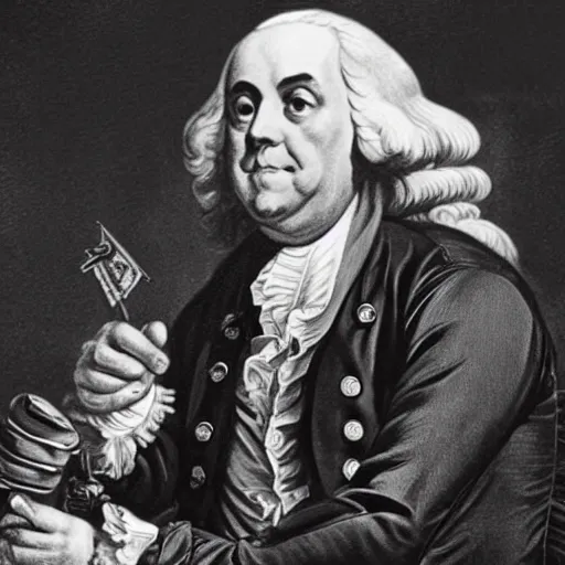 Image similar to benjamin franklin as a biker on a harley davidson