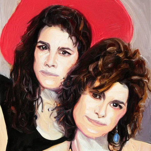 Image similar to a messy painting of twin sisters. Wendy and Susannah Melvoin. Trending on ArtStation