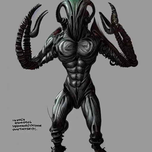 Image similar to xenomorph warrior standing in action pose, concept art