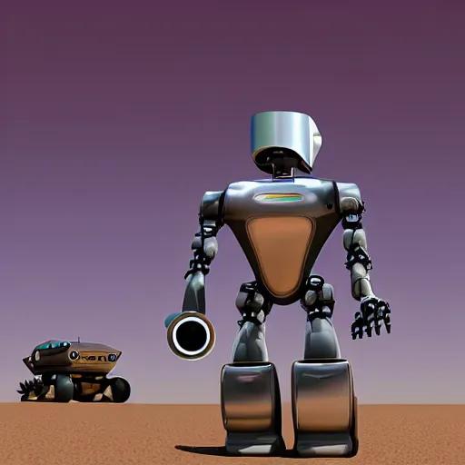 Prompt: mechanized robot in the desert
