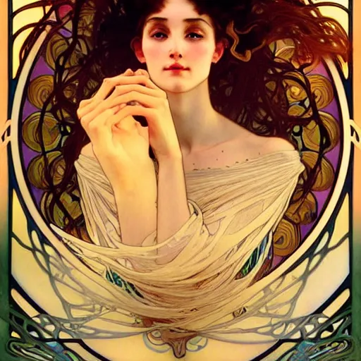 Image similar to unique non conventional beauty, surreal, fantasy, intricate, elegant, dramatic lighting, emotionally evoking symbolic metaphor, highly detailed, lifelike, photorealistic, digital painting, artstation, concept art, smooth, sharp focus, illustration, art by Alphonse Mucha and Albert Aublet