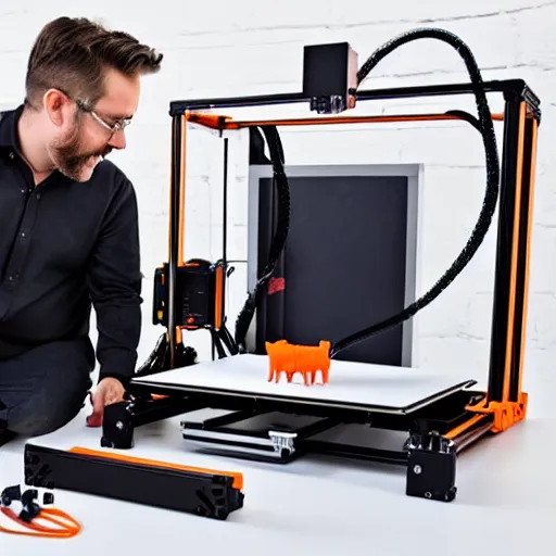 Image similar to josef prusa showing new prusa xxl 3 d printer high end photoshoot