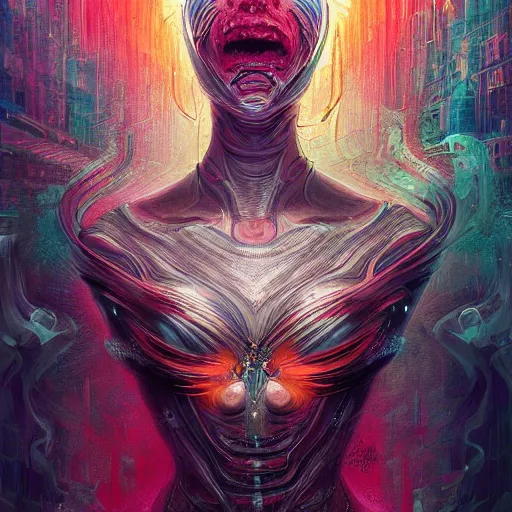 Prompt: artgerm, hyper detailed ultra sharp, trending on artstation, greg rutkowski, vibrant aesthetic, bloodwave, colorful, psychedelic, ornate, intricate, digital painting, h. r. giger, concept art, smooth, sharp focus, illustration, 8 k, uma thurman