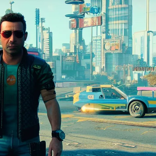 Image similar to still of xavi hernandez in cyberpunk 2 0 7 7