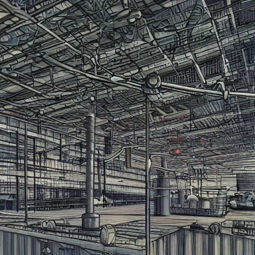 Image similar to detailed factory, digital art, wimmelbilder