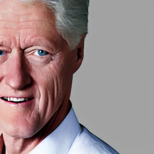 Image similar to dreamy picture of very pale Bill Clinton wearing a white shirt and smiling, upper body picture, photography, portrait