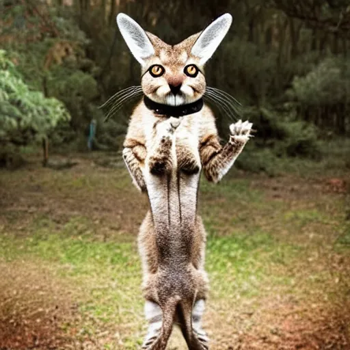 Image similar to a kangaroo - cat - hybrid, animal photography