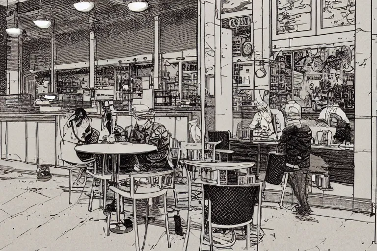 Image similar to coffee shop by moebius