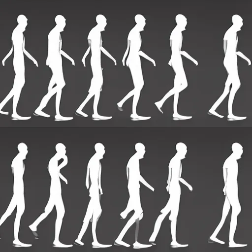 Image similar to One image consisting of ten images of a person walking from left to right, the images has to be in sequence for animation, game art, hd