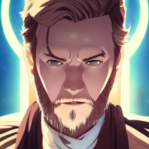 Image similar to portrait of obi wan kenobi, anime fantasy illustration by tomoyuki yamasaki, kyoto studio, madhouse, ufotable, comixwave films, trending on artstation