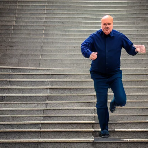 Image similar to dr phil falling down stairs ( sony a 7 r iv, symmetric balance, polarizing filter, photolab, lightroom, 4 k, dolby vision, photography awardm, voque, perfect face )