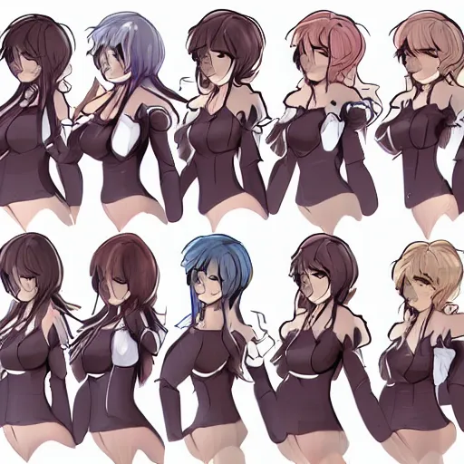 Prompt: visual novel sprites from the waist up cute expressive