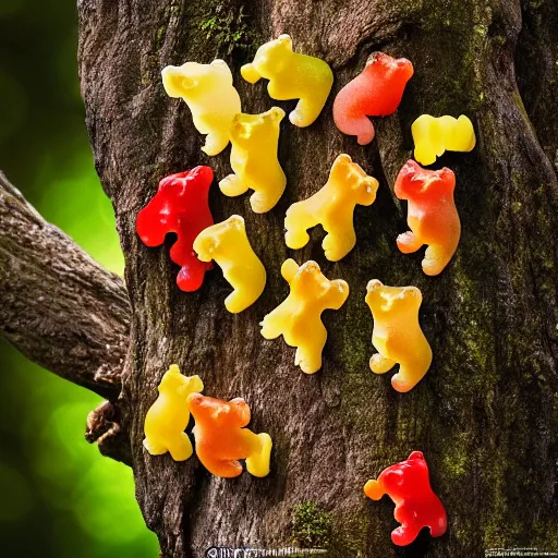 Image similar to national geographic photos of wild gummy bears, wildlife photography