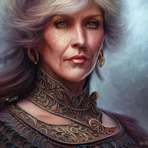 Image similar to Portrait of my mom, D&D, fantasy, intricate, highly detailed, digital painting, trending on artstation, sharp focus, illustration, style of Stanley Artgerm