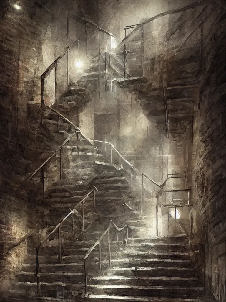 Image similar to down a basement staircase digital painting concept art smooth sharp focus hyperrealistic illustration artstati