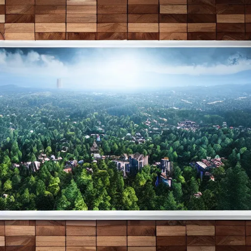 Prompt: absolutely massive city of wood and oak hyperrealism photo - realistic lifelike cityscape of forests anabale siconolfini 8 k