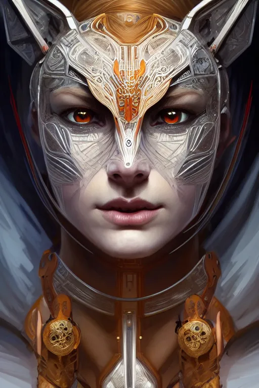 Image similar to symmetry!! portrait of android fox woman in the style of god of war, machine parts embedded into face, intricate, elegant, highly detailed, digital painting, artstation, concept art, smooth, sharp focus, illustration, art by artgerm and greg rutkowski and alphonse mucha, 8 k