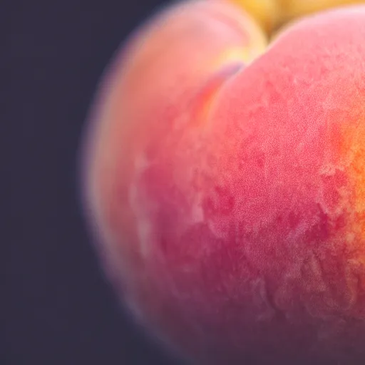 Image similar to a macro photo of a round peach's dry hairy skin, hyper realistic, hyper detailed, 35mm, very grainy film, pink volumetric studio lighting, bokeh, black background award winning shot, vogue magazine, cinematic, 8k, very closeup, elegant, tender, pastel