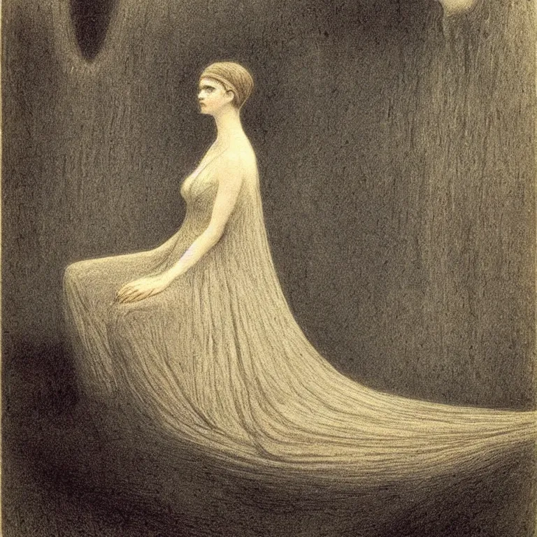 Image similar to beautiful portrait of The princess of The Cold by Alfred Kubin, environment and concept art, iridescent, flickering light, extremely detailed