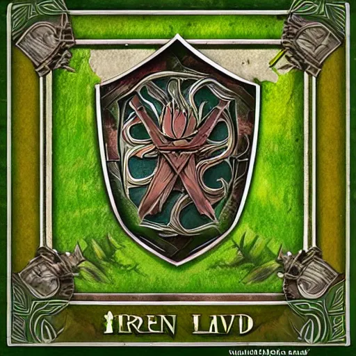 Prompt: green leaves shield, tree roots on the shield, shield made of leaves, epic fantasy style, card game artwork