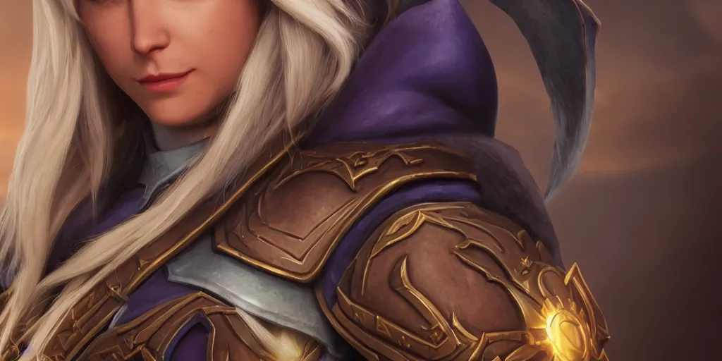 Image similar to A portrait of Jaina Proudmore (World of Warcraft). 3d render, octane render, game art, realistic, highly detailed, trending on artstation, 4k, trending on artstation, pixar, cgsociety, unreal engine 5, redshift render, trending on artstation, blender, behance, cg